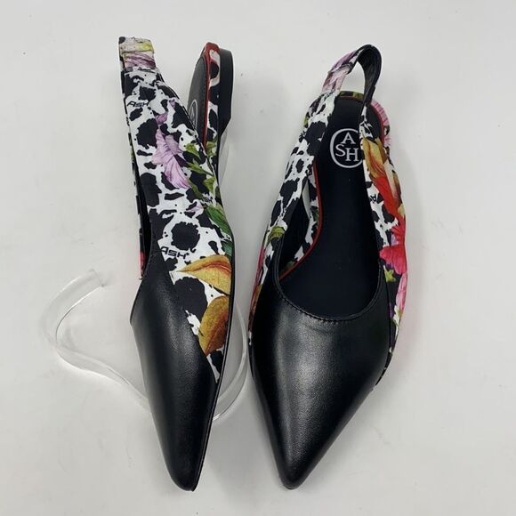 ASH DIVINA Leather & Silk Floral Print Pointed Toe Ballet Flat Slingbacks EU37 - Picture 2 of 12